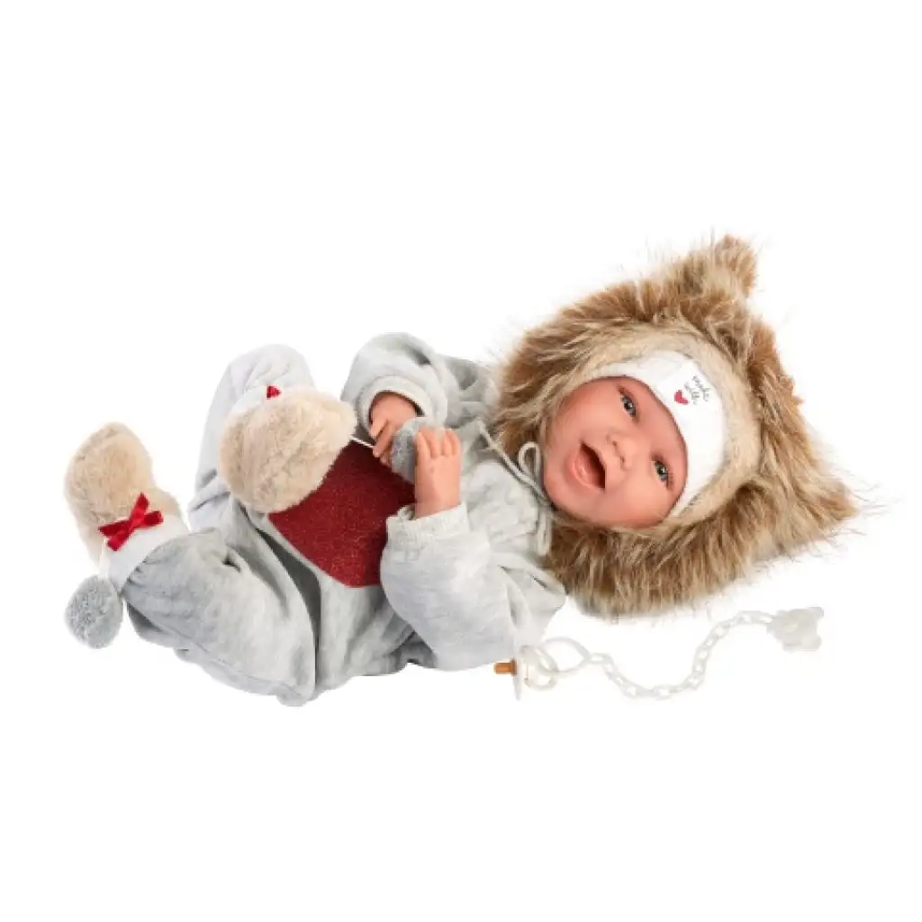 Llorens: Mimi Sonrisas 42cm-es kacagó újszülött baba szívecskés pizsamában kép 2