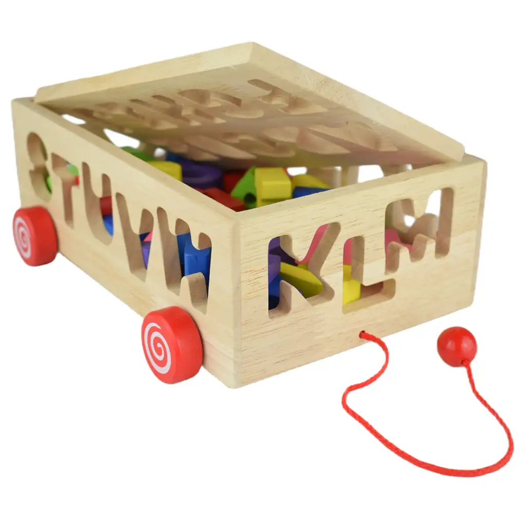 Beilaluna: Fa formaválogatós húzható kocsi betűkkel kép 4