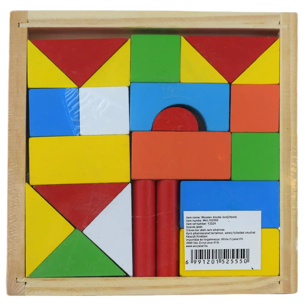 24 db-os színes fa építőkocka szett dobozban kép 5