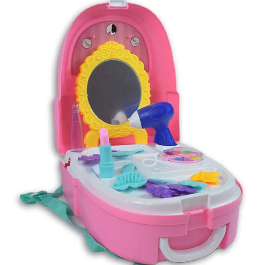 Rózsaszín szépségszett hátizsákban játék sminkekkel, tükörrel és kiegészítőkkel kép 3