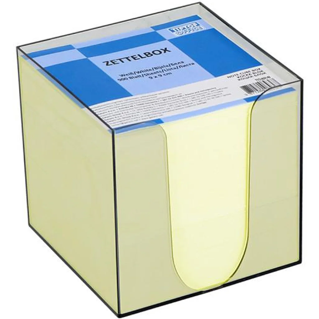 Spirit: Sárga jegyzettömb átlátszó tárolóban 900lapos 9x9x9cm