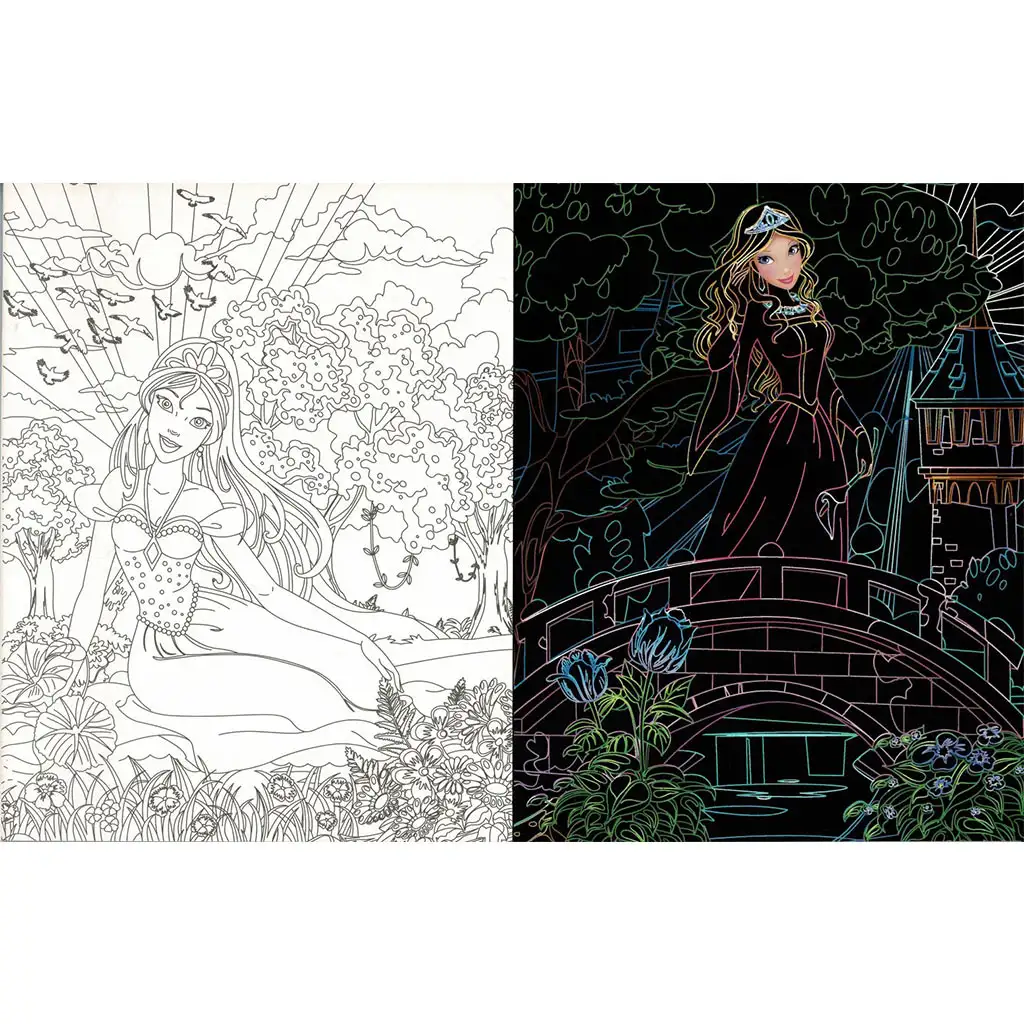 Rejtőzködő hercegnők - Kifestőfüzet kaparós és színezős oldalakkal kép 2