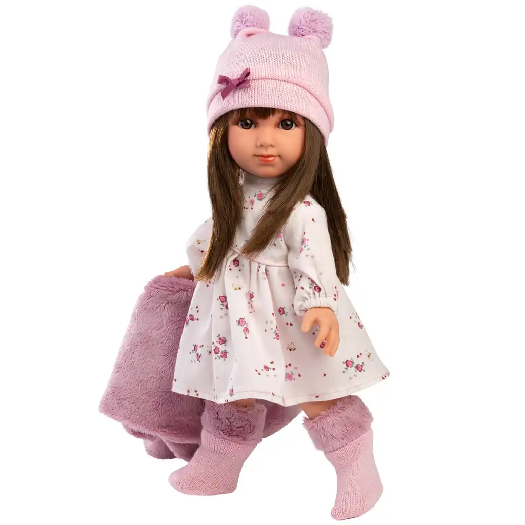 Llorens: Sara 35cm-es baba rózsaszín virágos szoknyában kép 3
