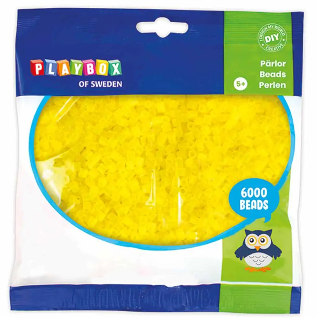 PlayBox: 5mm-es MIDI áttetsző vasalható gyöngy citromsárga színben 6000db-os csomag