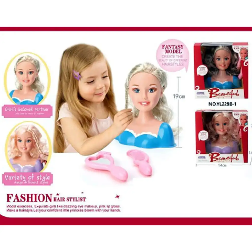 Fésülhető babafej hosszú szőke hajjal kétféle ruhában kiegészítőkkel kép 2