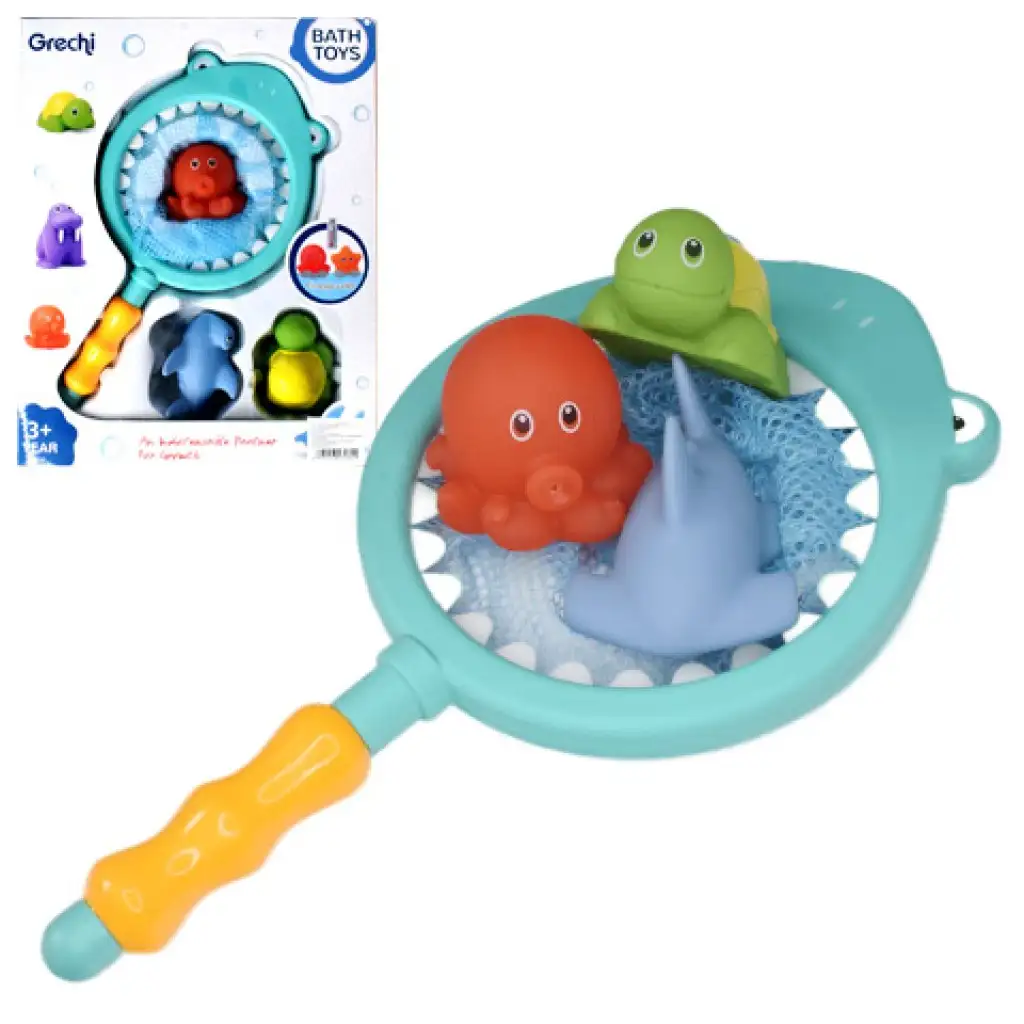 Cápás horgászháló spriccelő állatokkal fürdőjáték szett