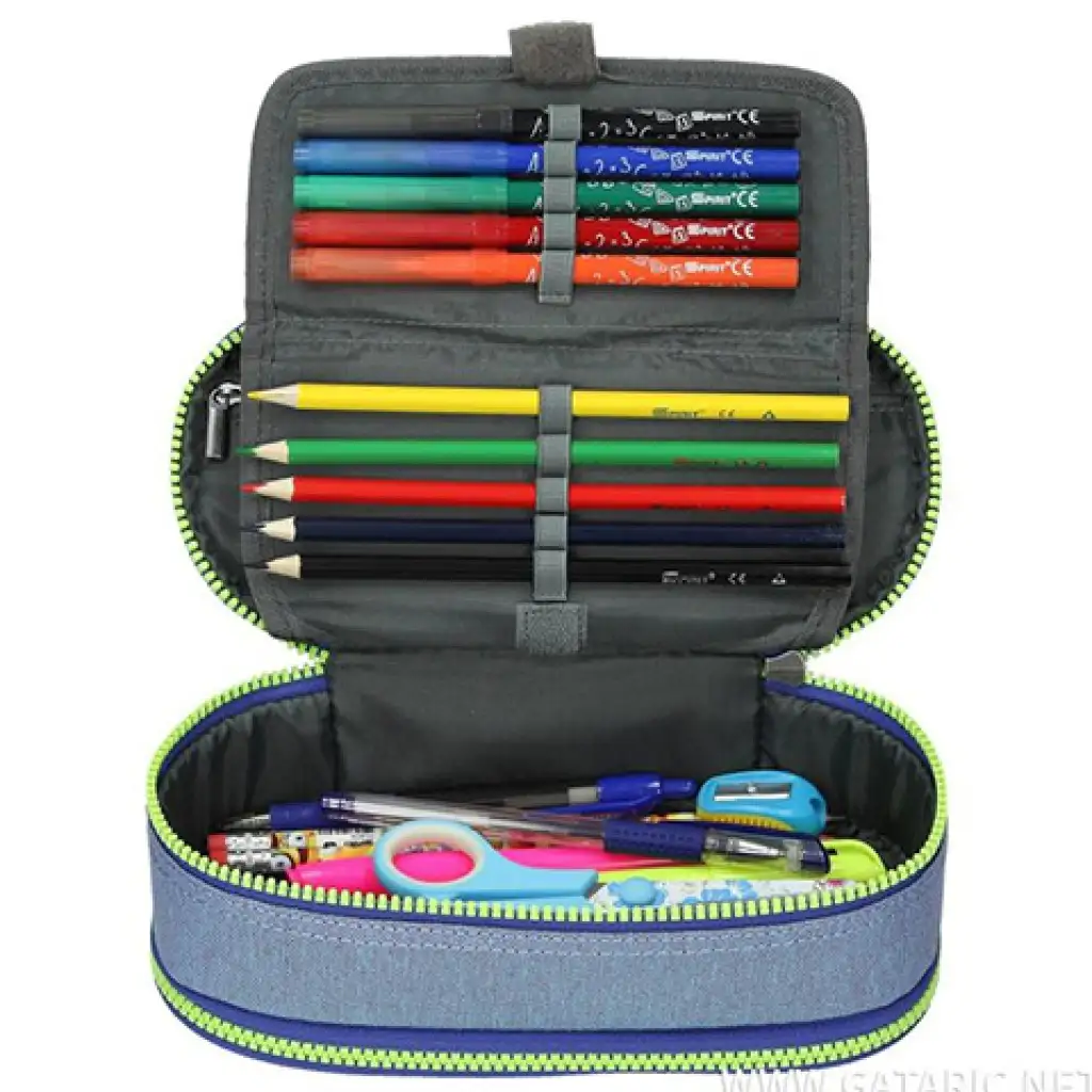 Spirit: Farmerkék ovális emeletes tolltartó 23x10cm kép 3