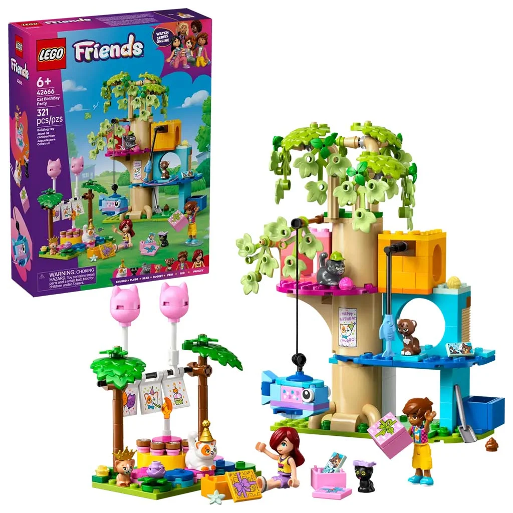 LEGO® Friends: Születésnapi cicazsúr és lombház cicáknak (42666)