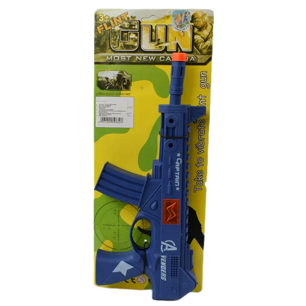 Flint Gun: Kék katonai gépfegyver lövést imitáló funkcióval 30cm kép 5