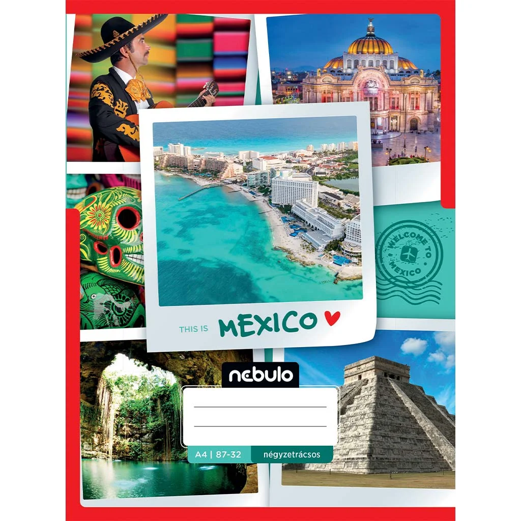 Nebulo: Tűzött kockás Mexikó mintás füzet 87-32 A/4