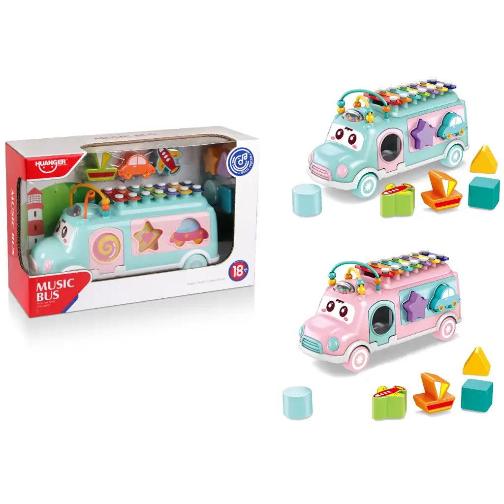 Music World: Formabedobós készségfejlesztő busz xilofonnal