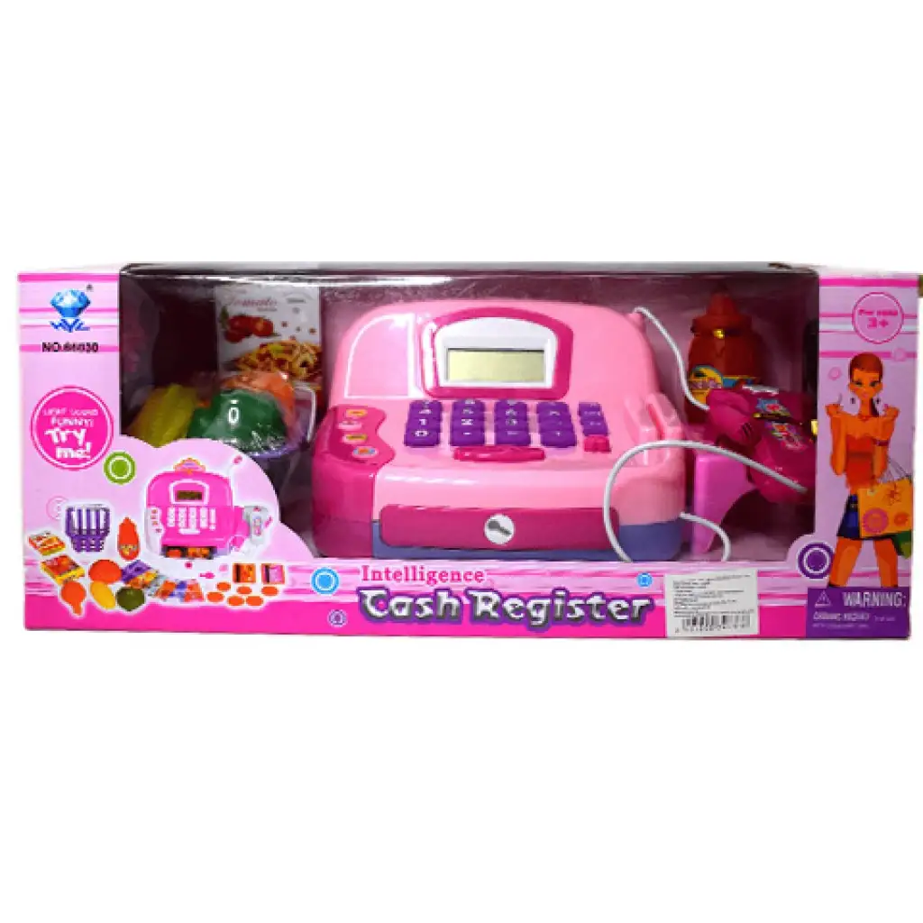 Rózsaszín funkciós elektromos pénztárgép mikrofonnal, játékpénzzel és hanggal kép 2