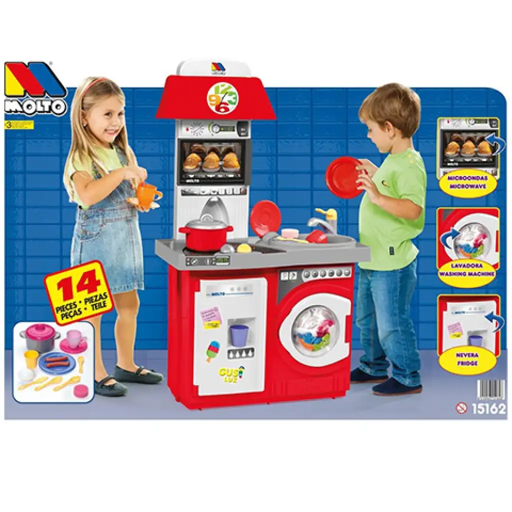 Molto: Piros játékkonyha 14db-os szett 27x57x97cm