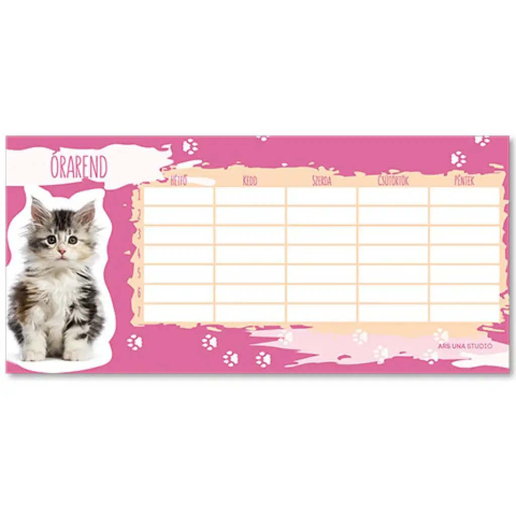 Ars Una: Cuki állatok- macska egylapos, kétoldalas órarend