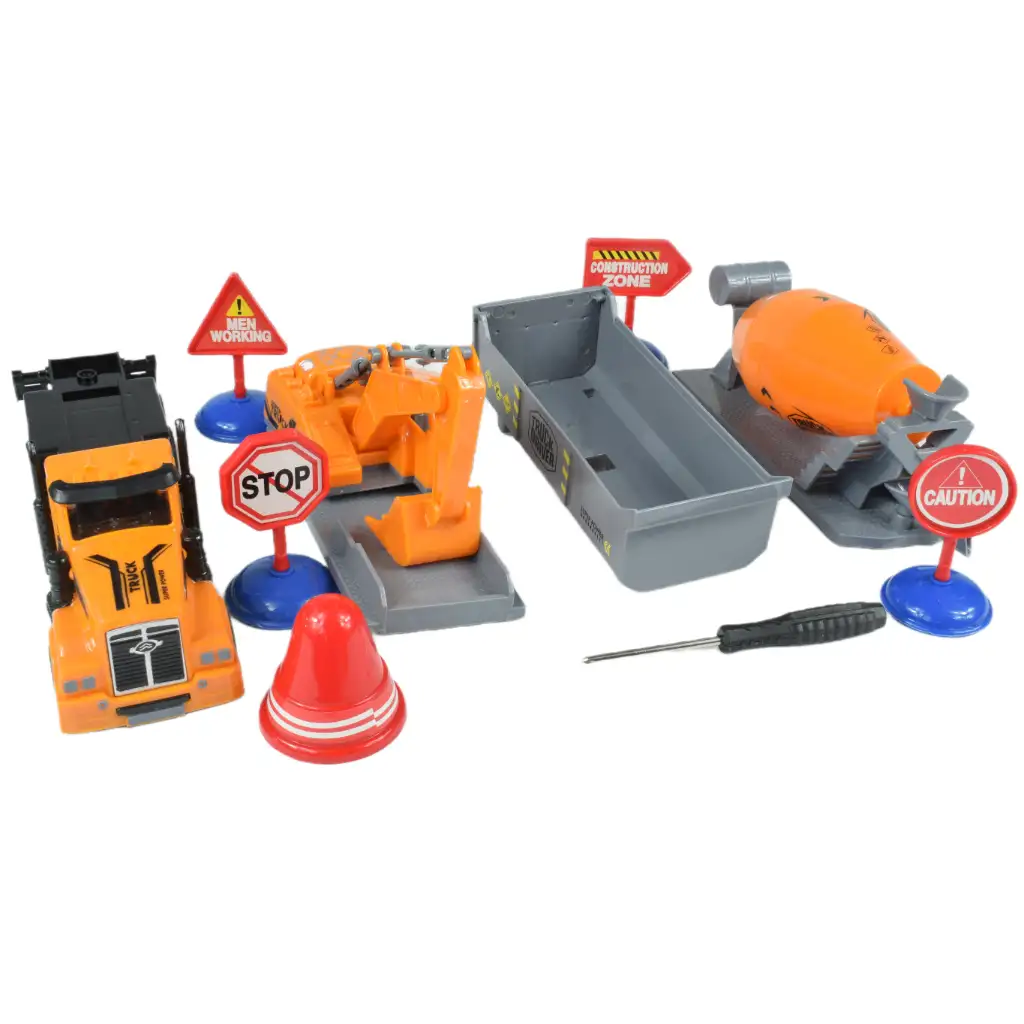 City Truck: Átalakítható lendkerekes építőipari teherautó jelzőtáblákkal 19cm kép 8