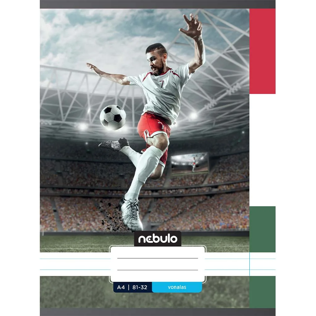 Nebulo: Tűzött vonalas foci HUN mintás füzet 81-32 A/4