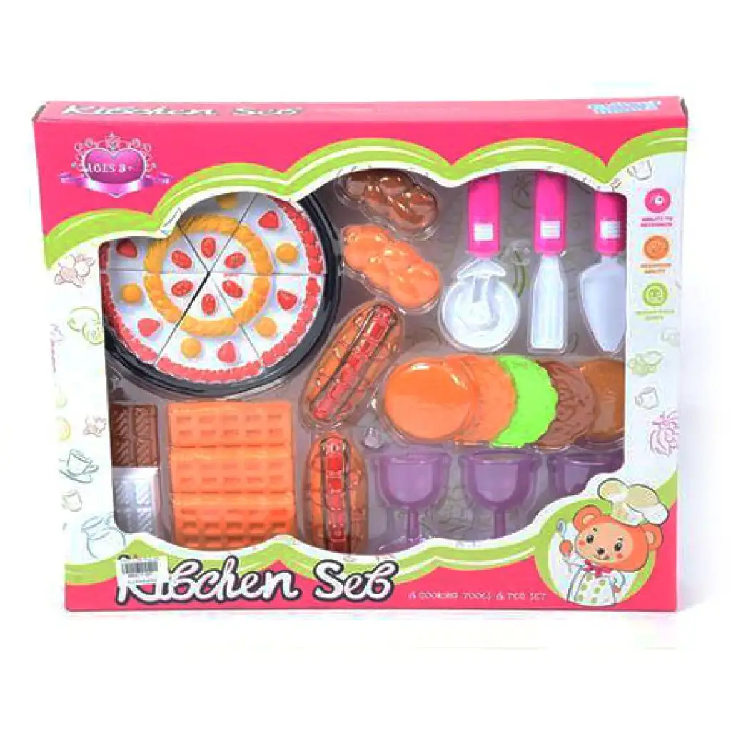 Finomságok műanyag játékszett eszközökkel