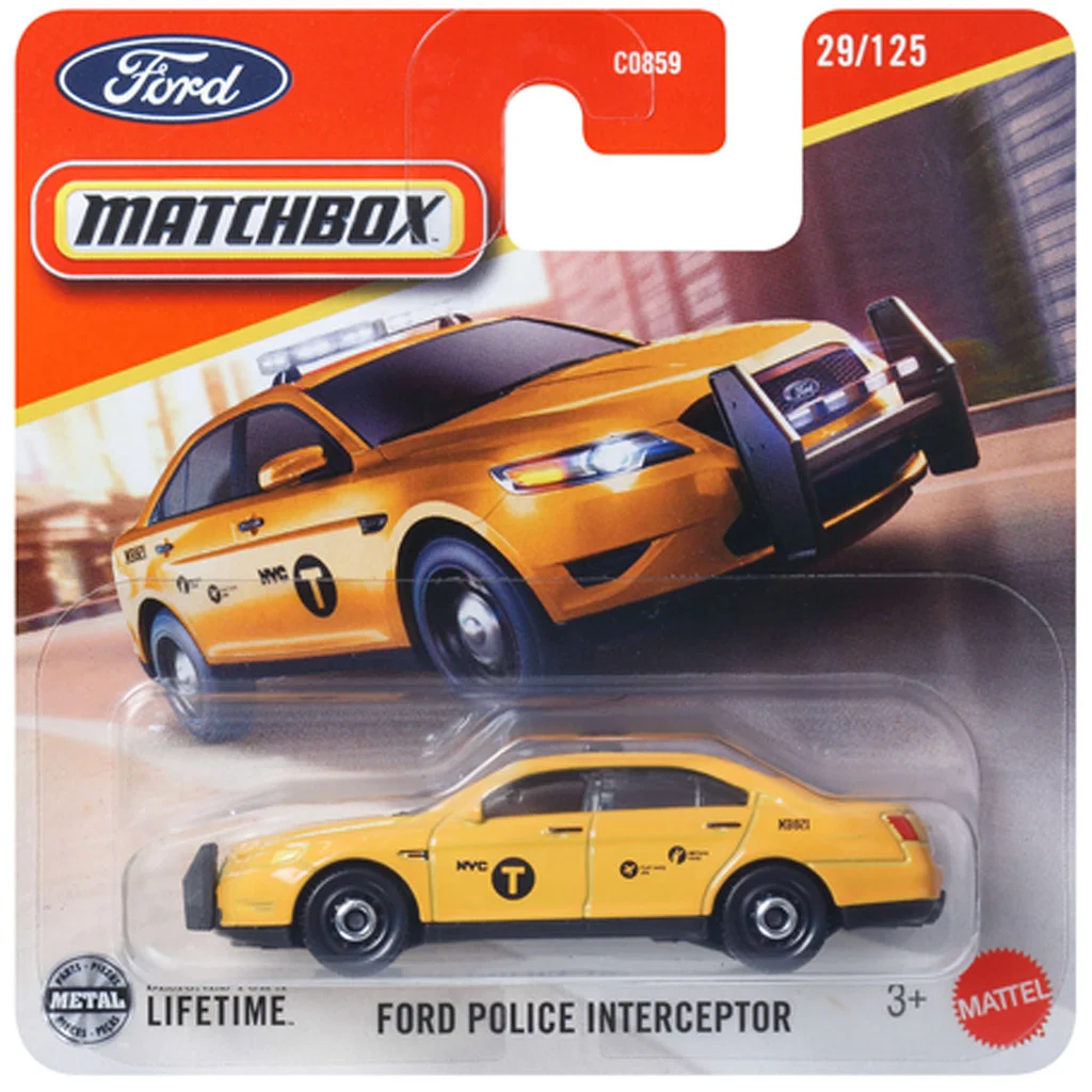 Matchbox: Ford Police Interceptor sárga kisautó 1/64 - Mattel