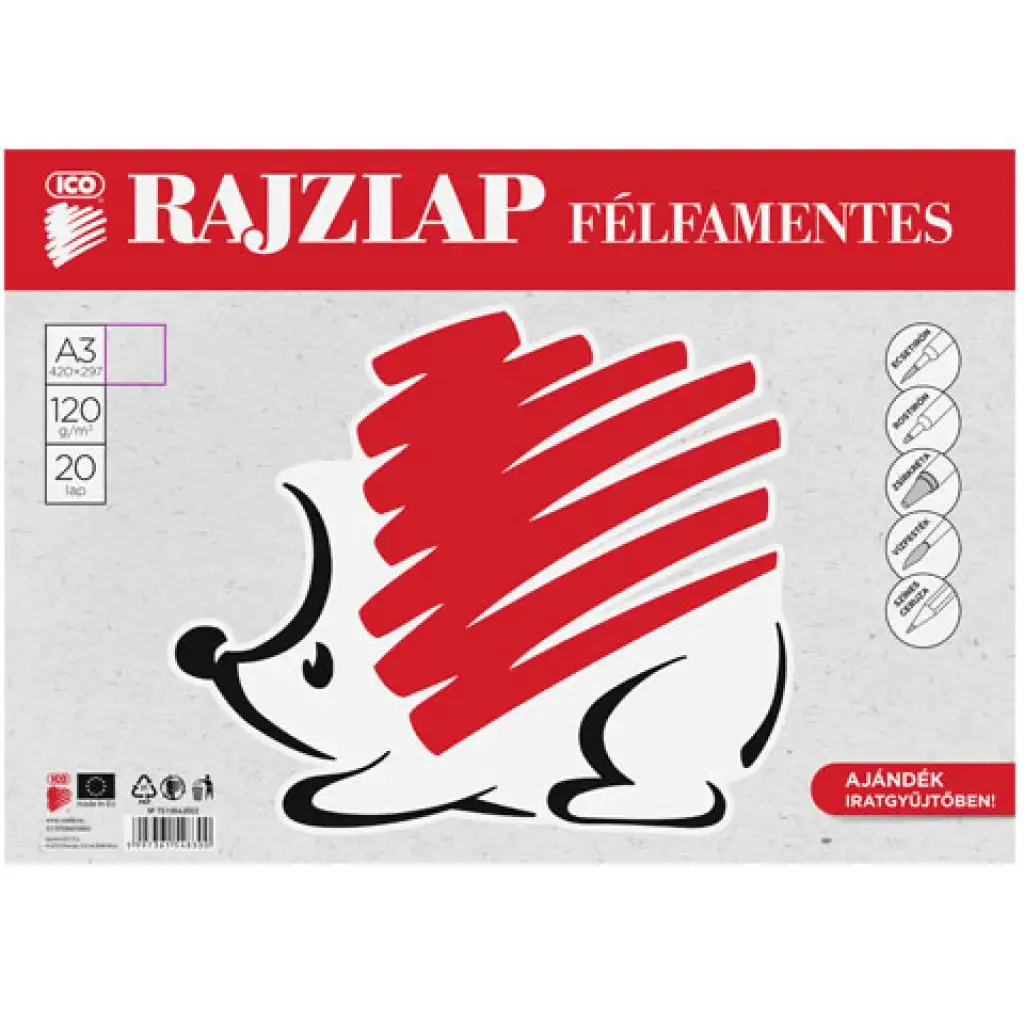 Ico: Süni félfamentes rajzlap A/3-as méretben 20 lap