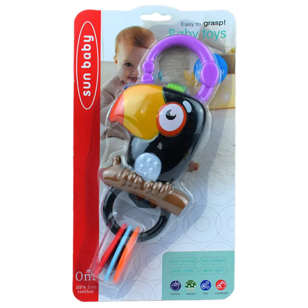 Sun Baby: Vidám tukán BPA mentes bébi csörgő és rágóka kép 4