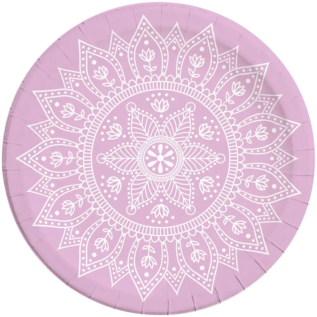 Mandala lila-fehér 8db-os papírtányér szett 23cm-es