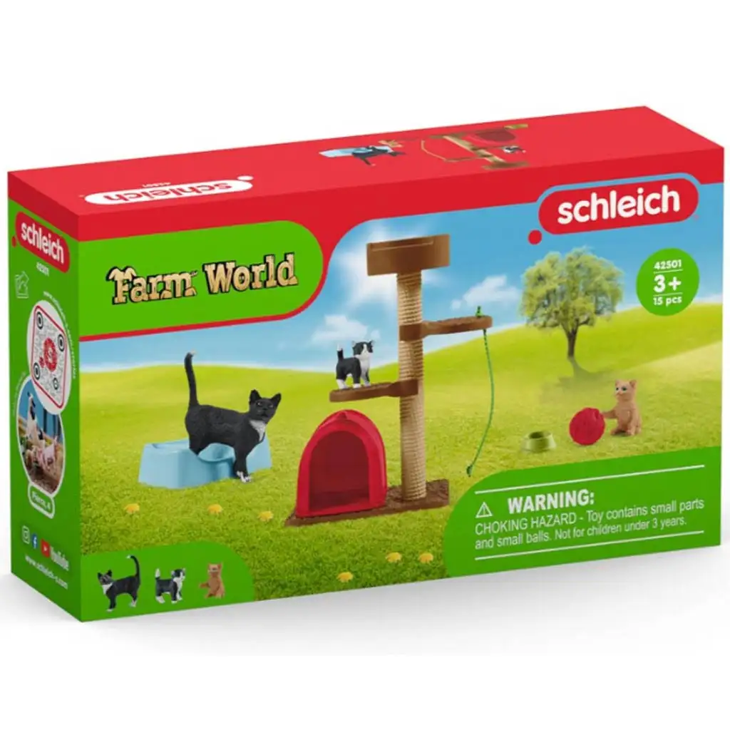 Schleich: Farm World - Játékélmény aranyos cicáknak játékszett (42501)