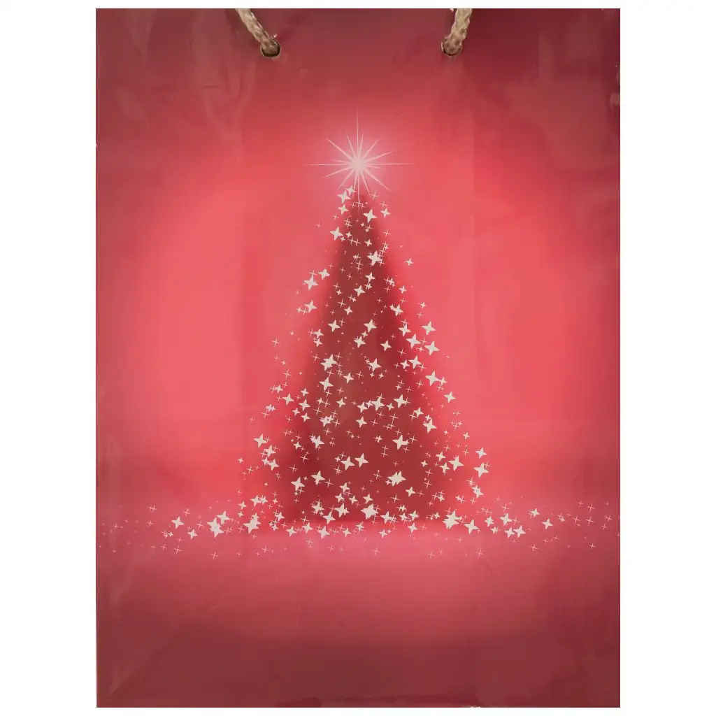 Ajándéktáska Piros színben karácsonyfa mintázattal 17,5x22,5x9,5cm