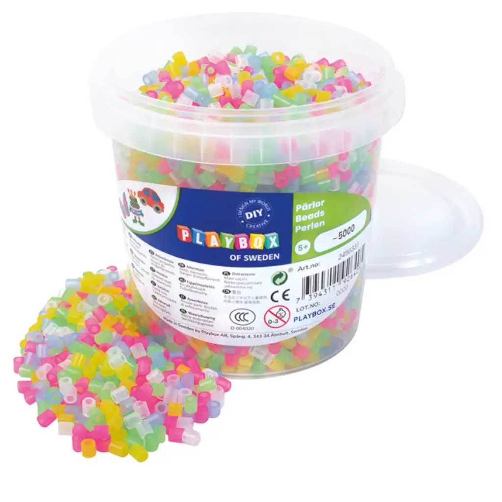 PlayBox: 5mm-es MIDI vasalható gyöngy 5000db-os áttetsző mix vödörben