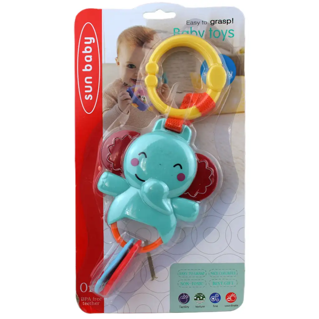 Sun Baby: Vidám elefánt BPA mentes bébi csörgő és rágóka kép 4