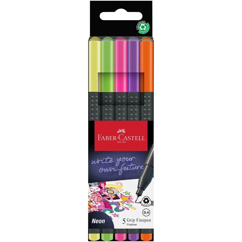 Faber-Castell: Grip neon 0,4mm-es tűfilctoll szett 5db-os