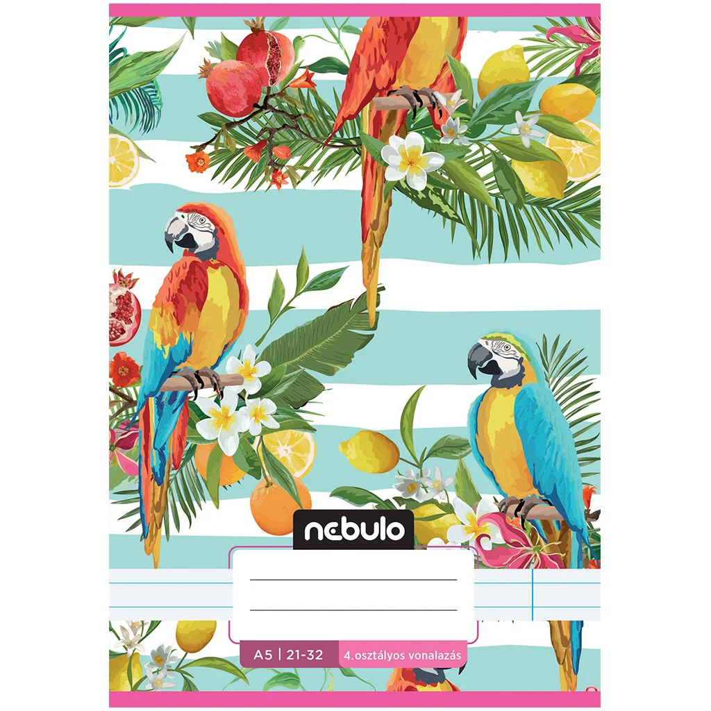 Nebulo: Tűzött 4. osztályos papagáj mintás vonalas füzet 21-32 A/5