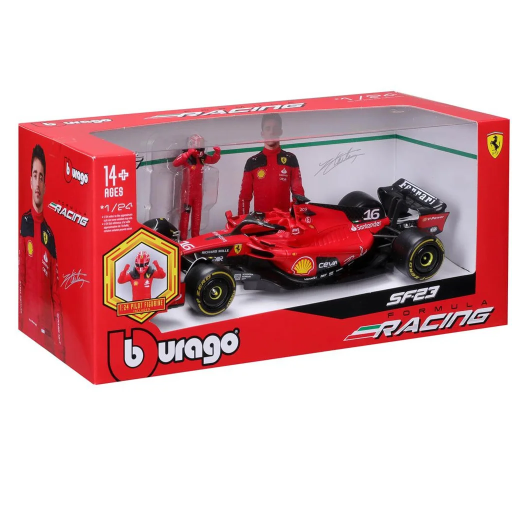 Bburago: Ferrari SF23 F1 versenyautó fém autómodell pilótával 1/24 (Charles Leclerc #16)