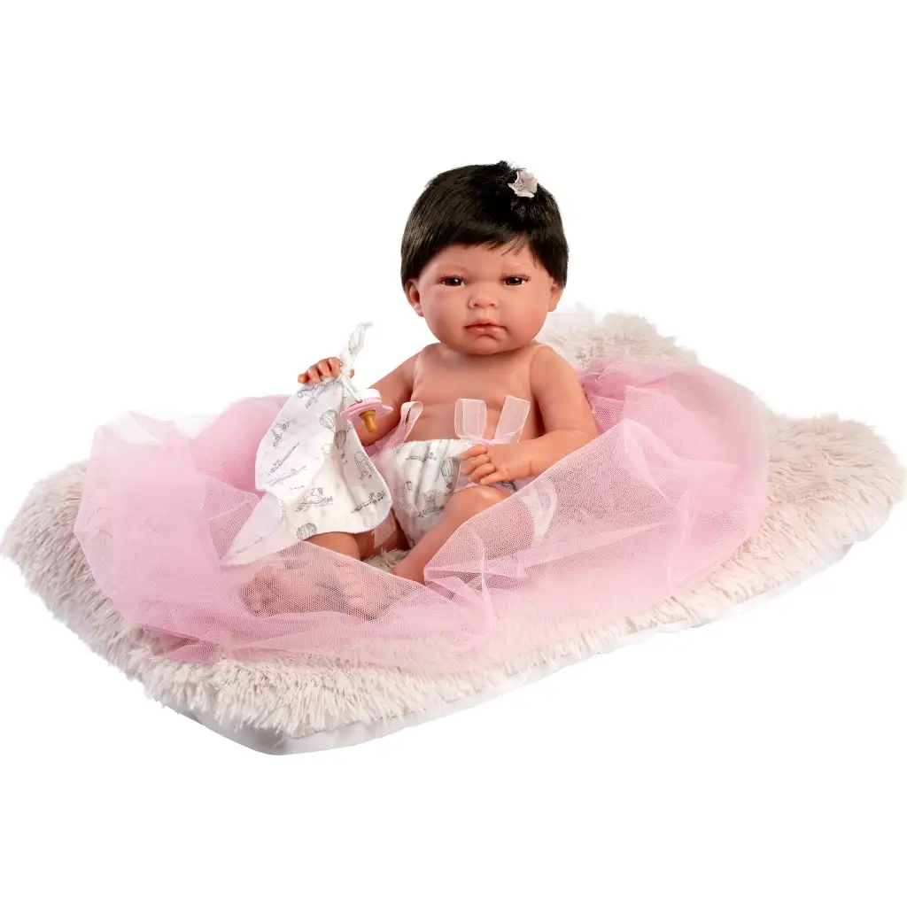 Llorens: Nica 40cm-es baba szőrös szürke párnával kép 2