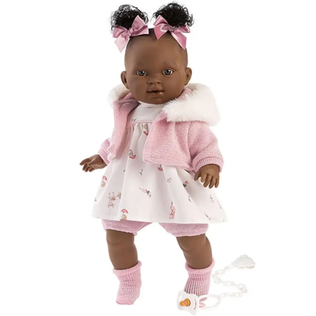 Llorens: Diara 38cm-es síró baba rózsaszín ruhában