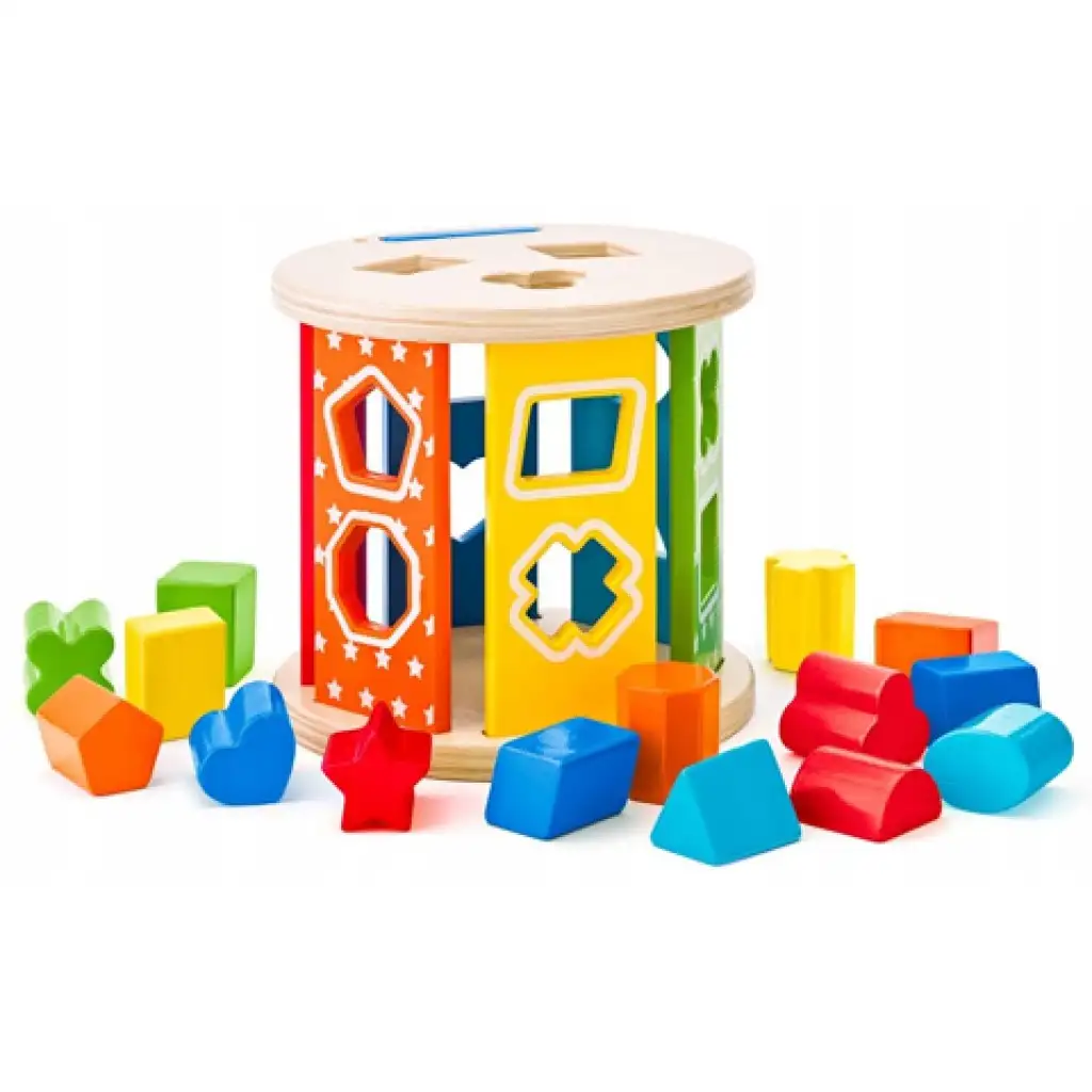 Színes fa formaválogató henger - Woodyland