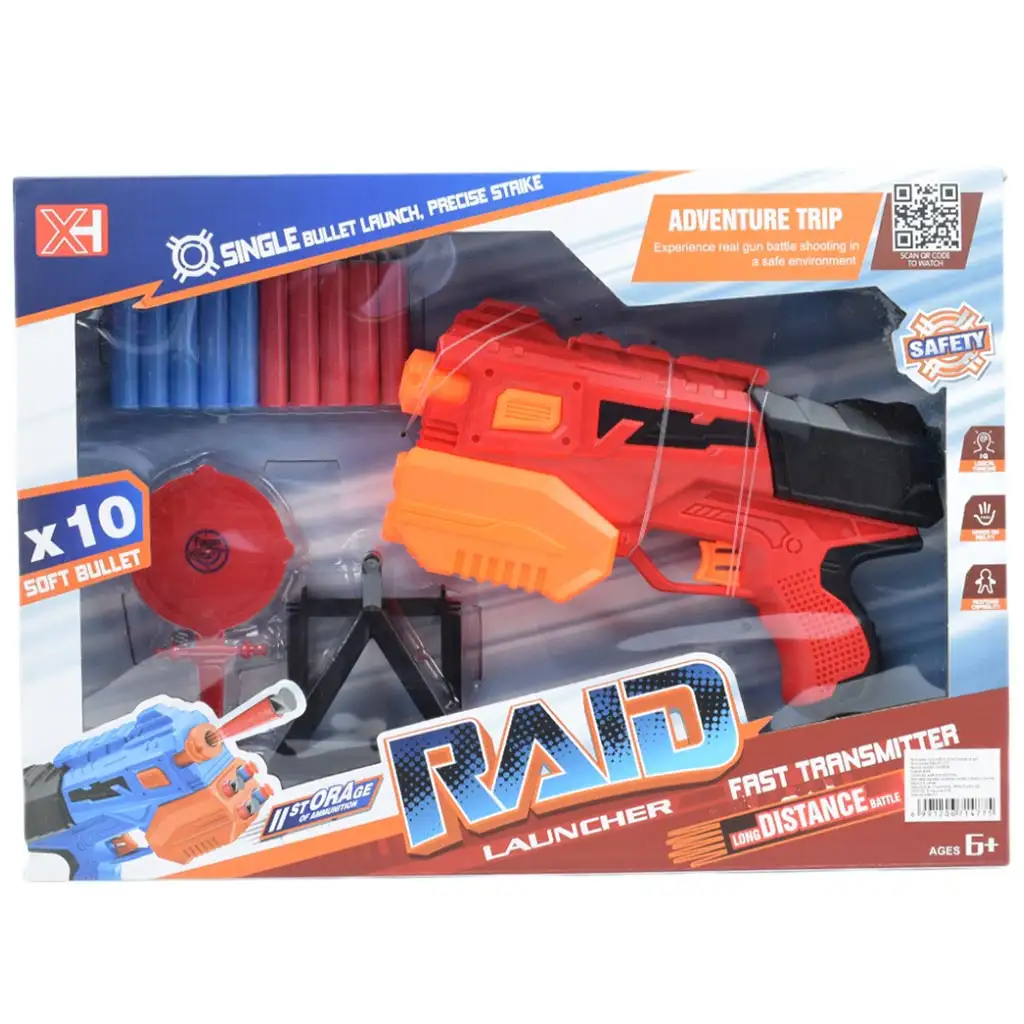 Raid Launcher: Manuális szivacslövő fegyver céltáblával és töltényekkel 26cm kép 10