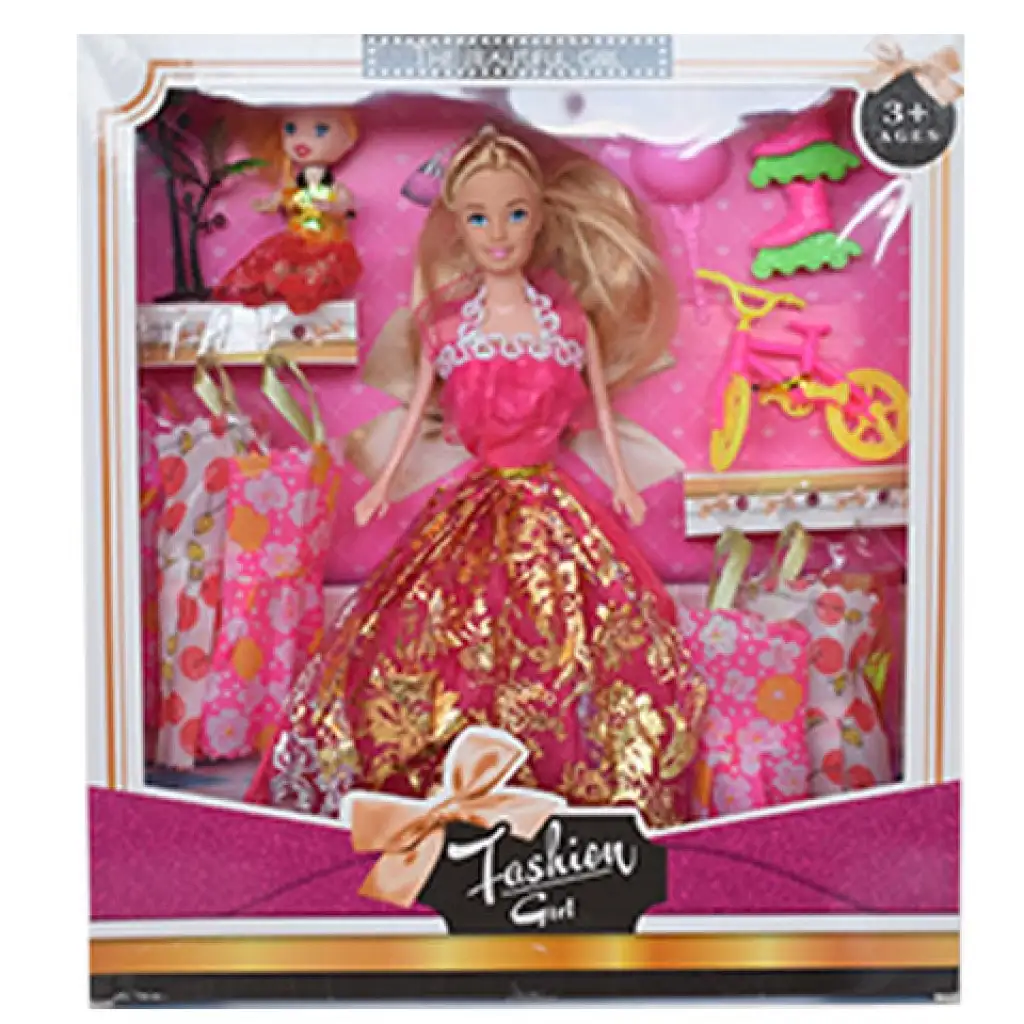 Fashion Girl: Baba és gyermek baba szett kerékpárral és kiegészítőkkel 28cm-es kép 3