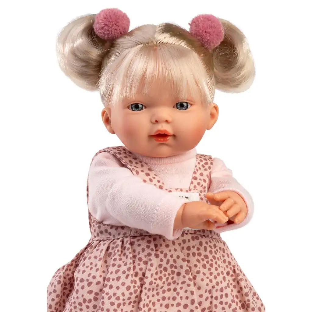 Llorens: Roberta 33cm-es síró baba cumival pöttyös ruhában kép 2
