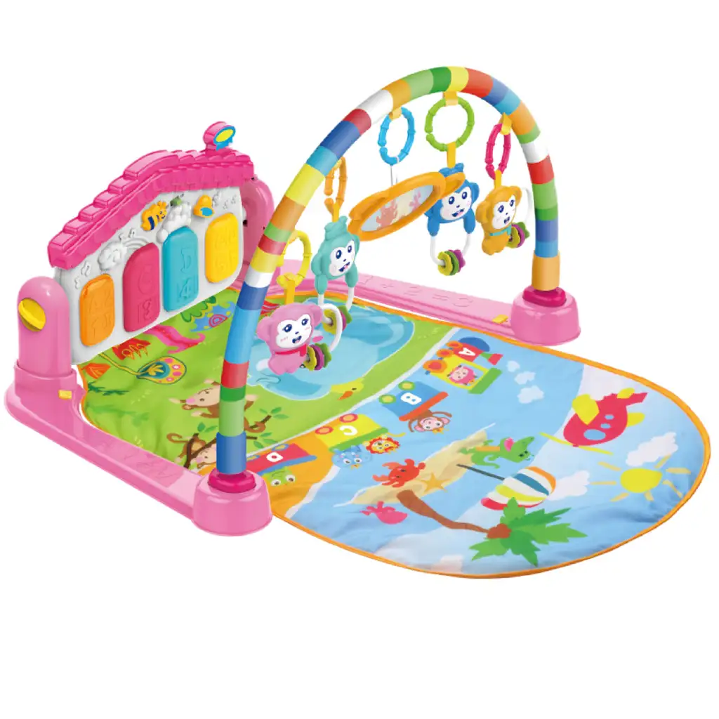 Vidám állatok rózsaszín játszószőnyeg bébi zongorával 64x78cm kép 2