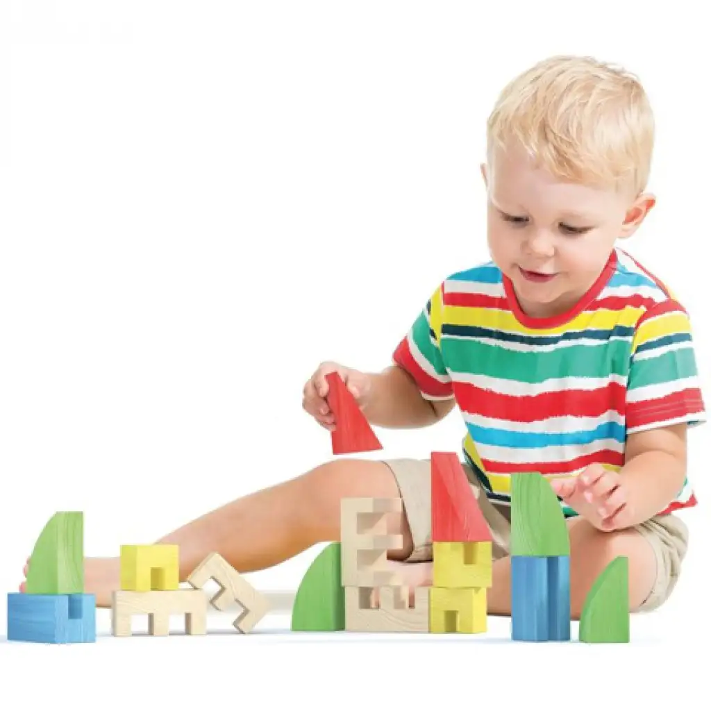 Quercetti: ToyTown Basic 15db-os fa építőjáték kép 3