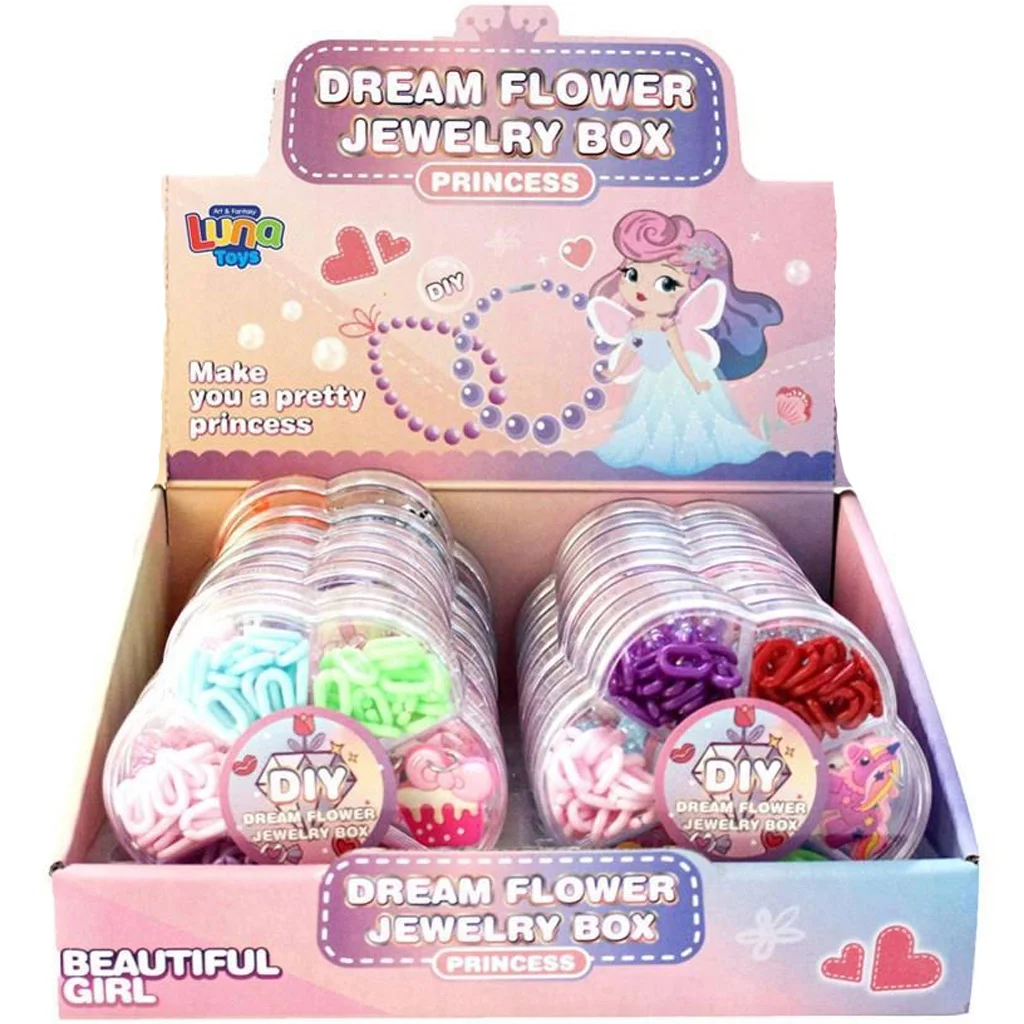 Luna: Fűzhető gyöngyök virág alakú tárolóban többféle változatban 1db