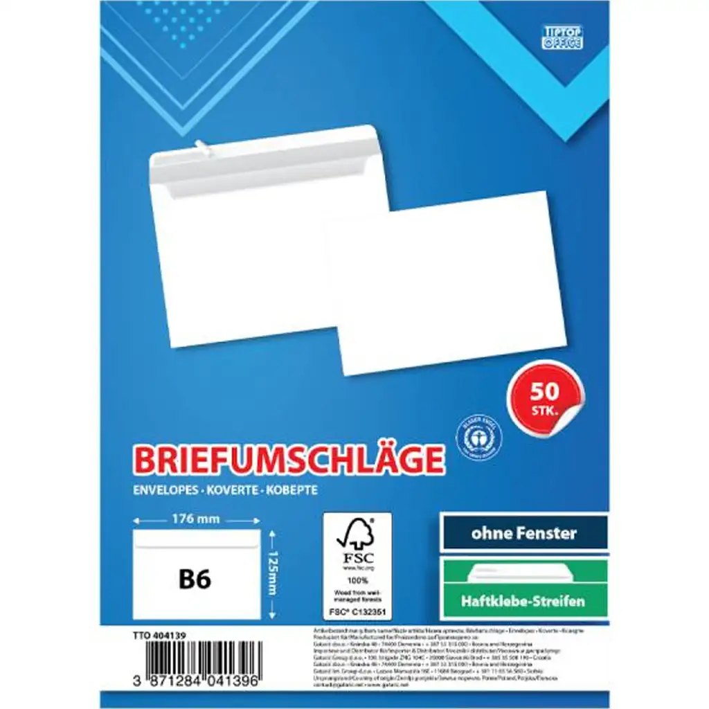 Spirit: Fehér boríték B6 17,6x12,6cm 50db-os csomag