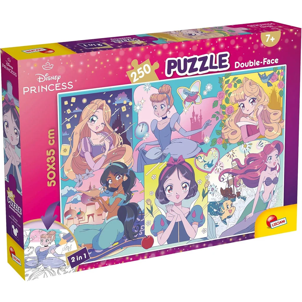 Disney Hercegnők – Mangás varázslat 2 az 1-ben 250db-os puzzle és színező 50x35cm - Lisciani
