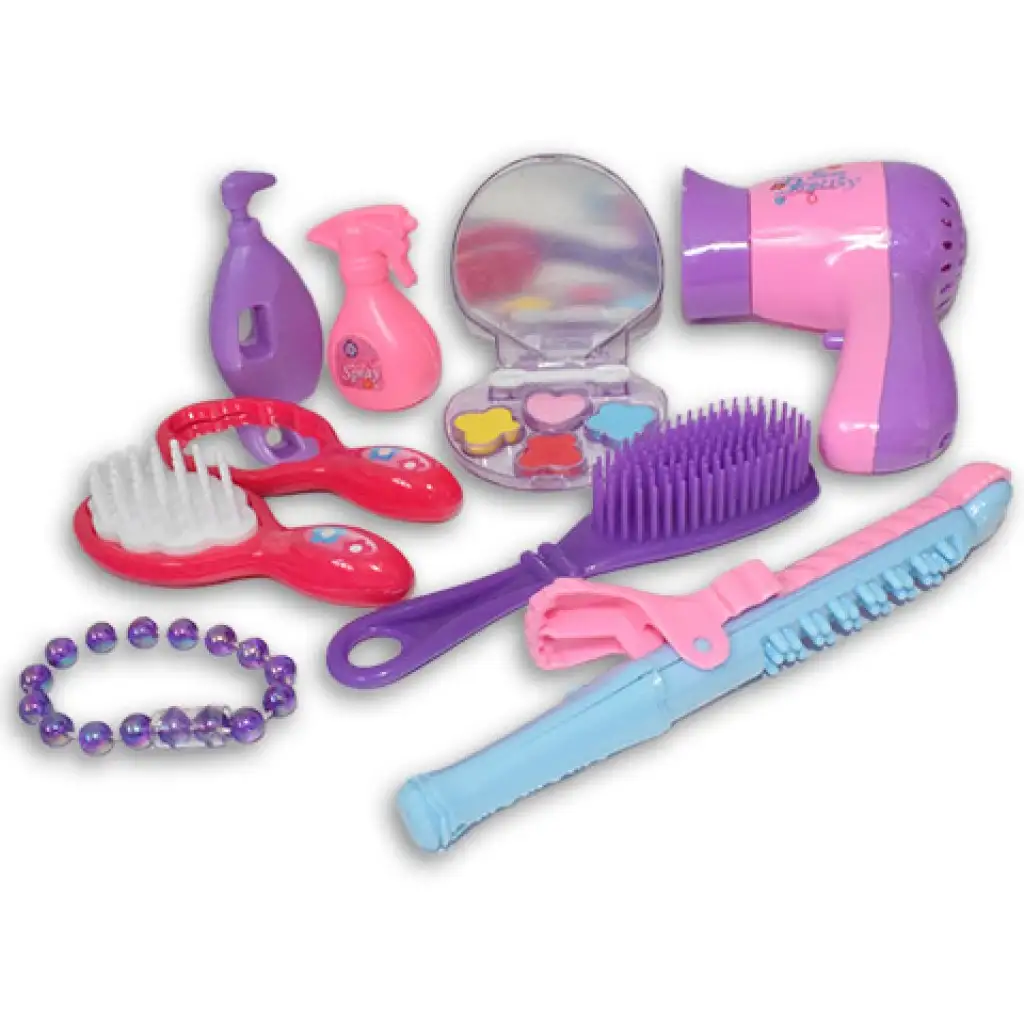 Rózsaszín 9 részes szépség szett kagylós játék sminkkel, fésűvel és kiegészítőkkel