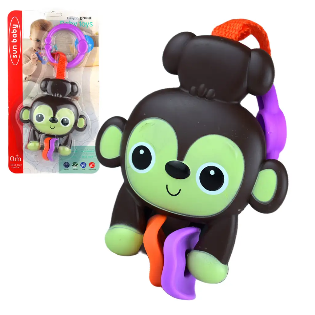 Sun Baby: Vidám barna majom BPA mentes bébi csörgő