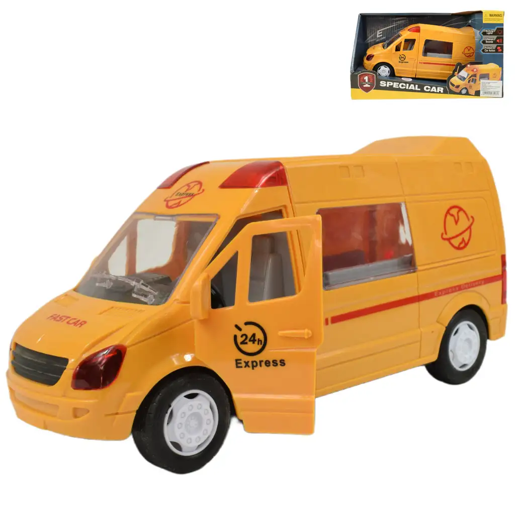 Special Car: Sárga express futárautó fénnyel és hanggal, lendkerekes funkcióval24cm