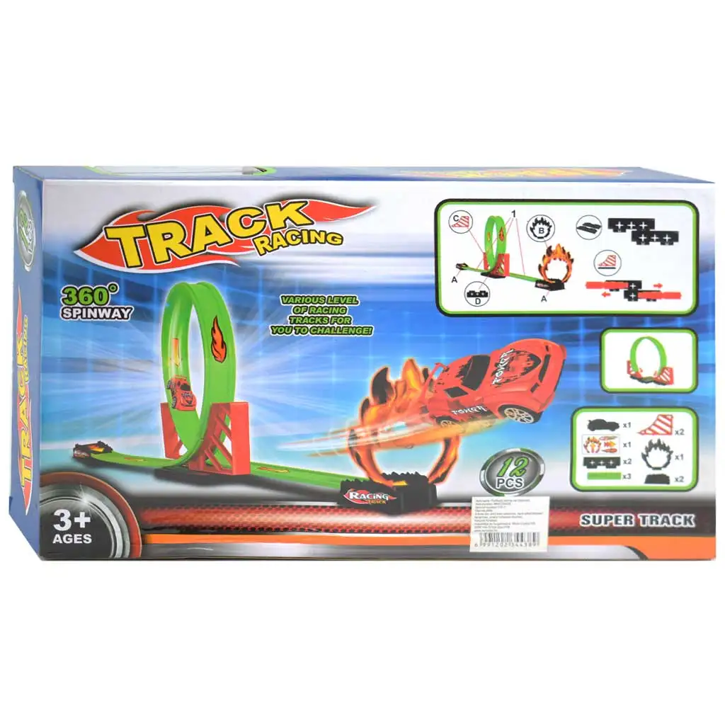 Speed Track 12db-os versenypálya 360° -os hurokkal és hátrahúzható kisautóval 1/64 kép 2