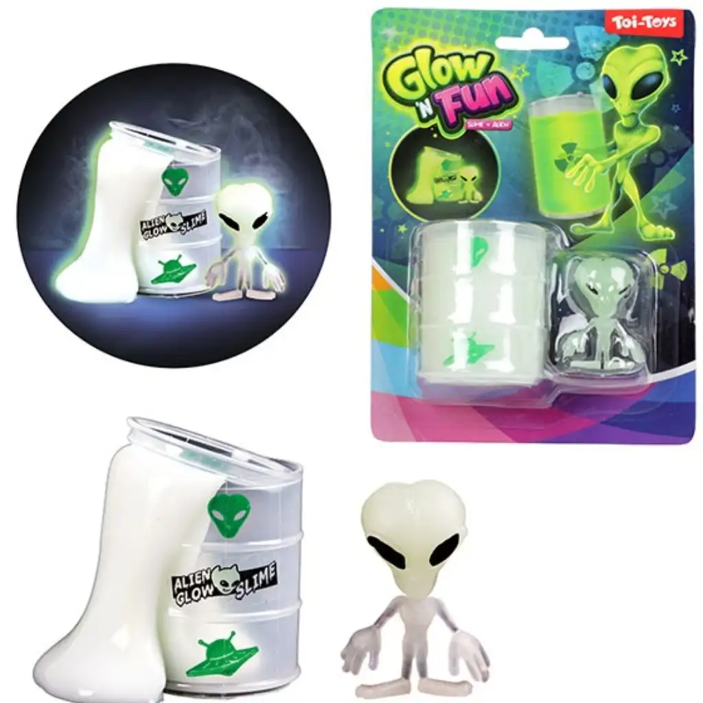 Glow'N Fun Slime Alien: Fluoreszkáló slime trutyi olajos hordóban űrlény figurával kép 2