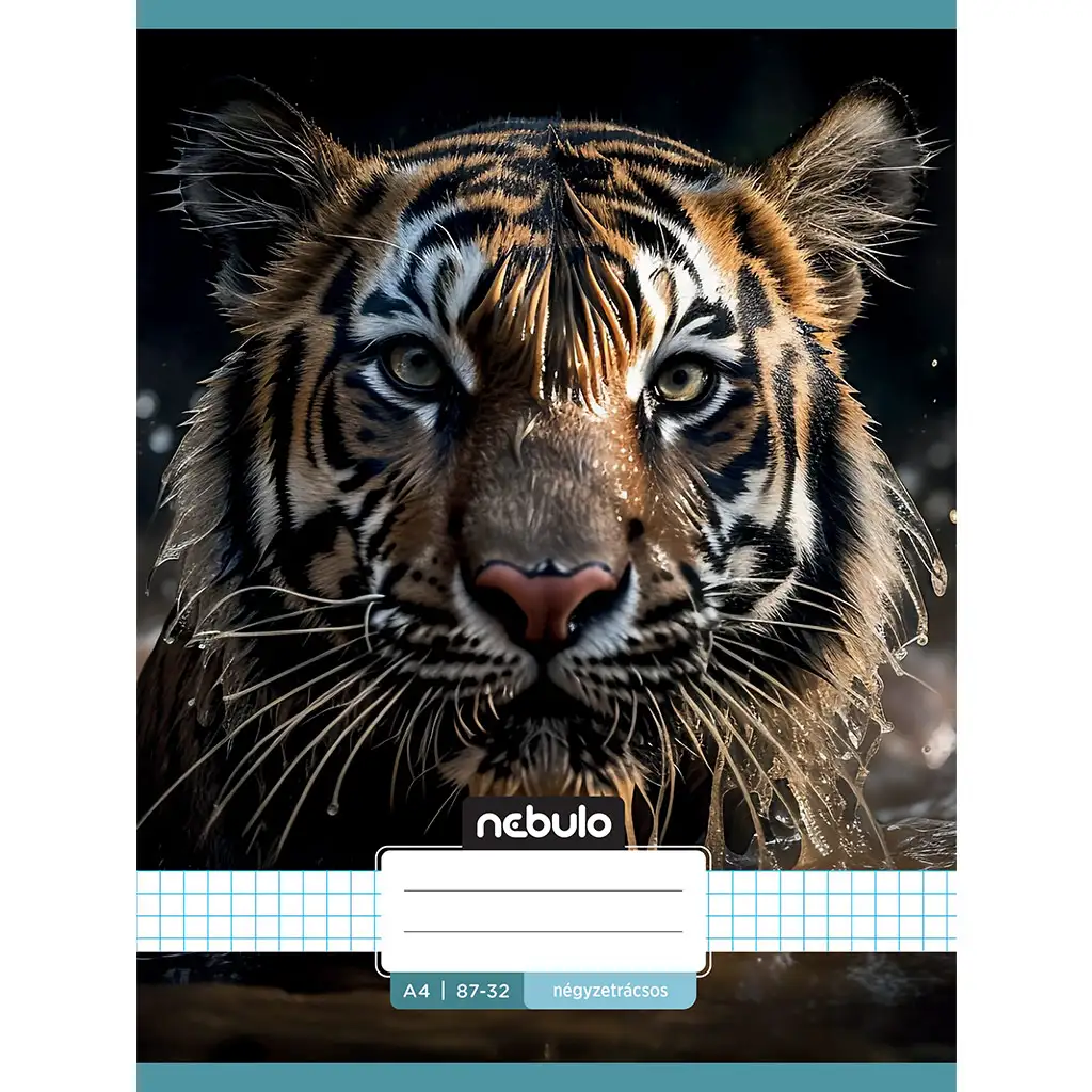 Nebulo: Tűzött kockás tigris mintás füzet 87-32 A/4