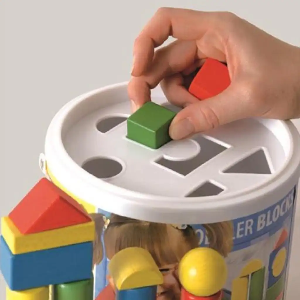 Fa építőkocka 50db-os készlet formaválogató dobozzal - Woodyland kép 2